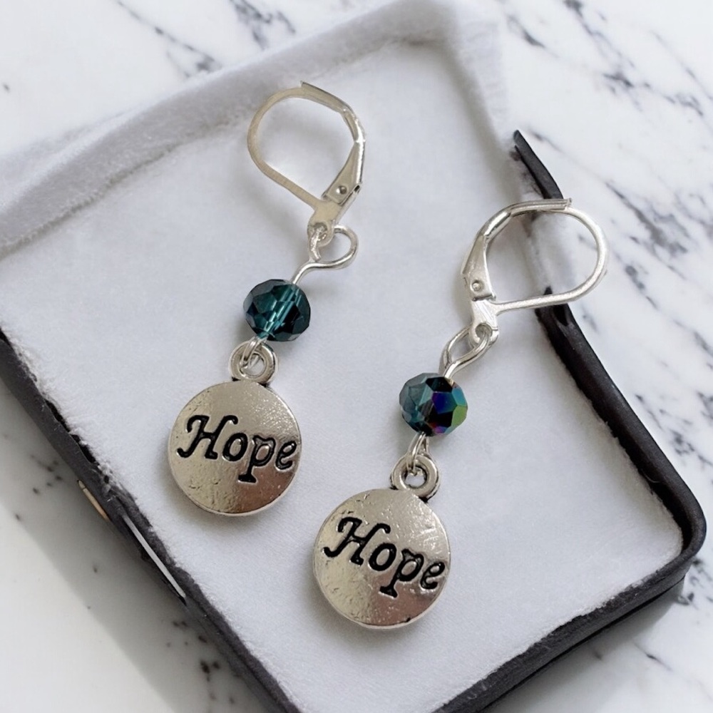 Sale HOPE handmade 925 sterling silver charm earrings leverback blue bead